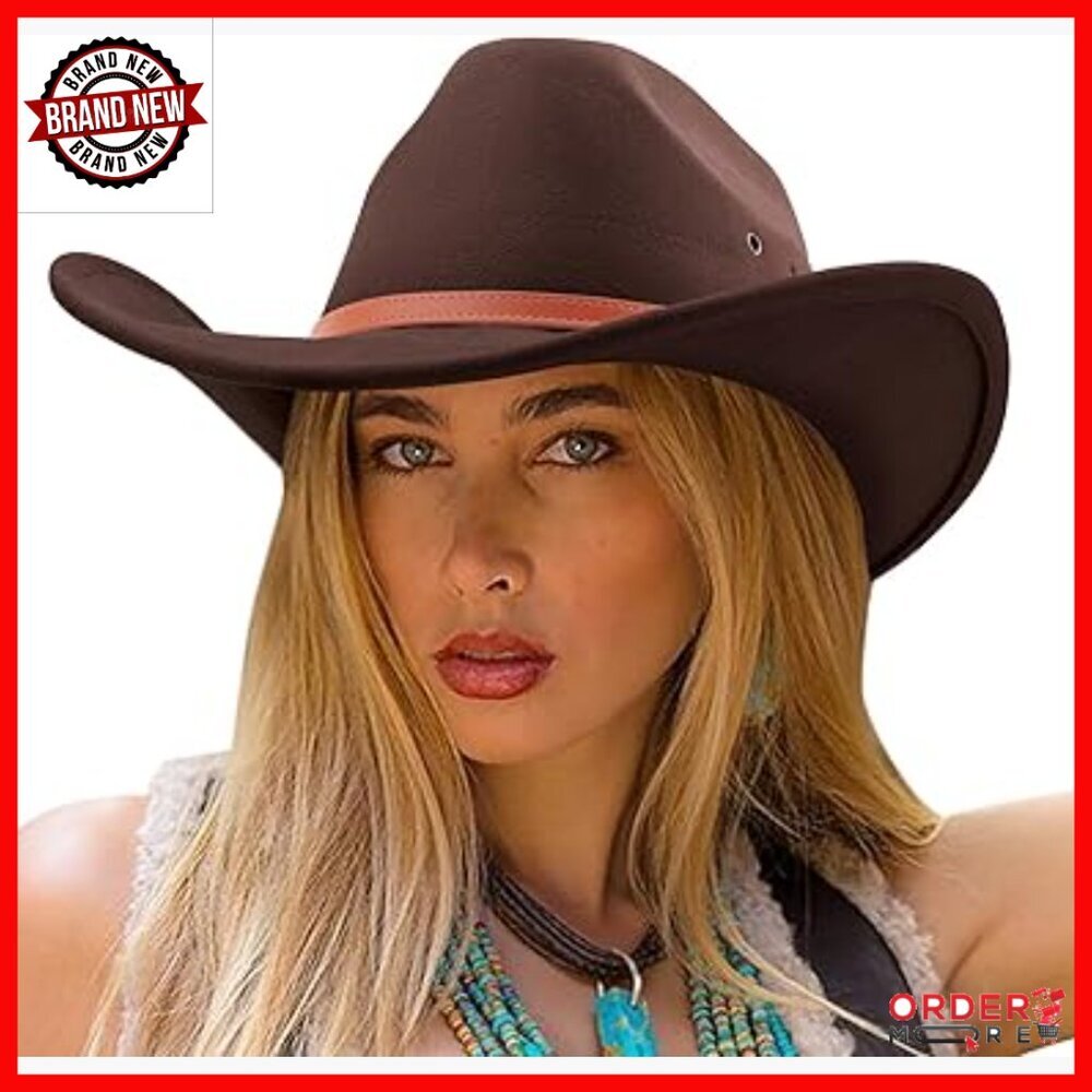 Unisex Felt Cowboy Hat Wide Brim Belt Buckle Retro Western Style
